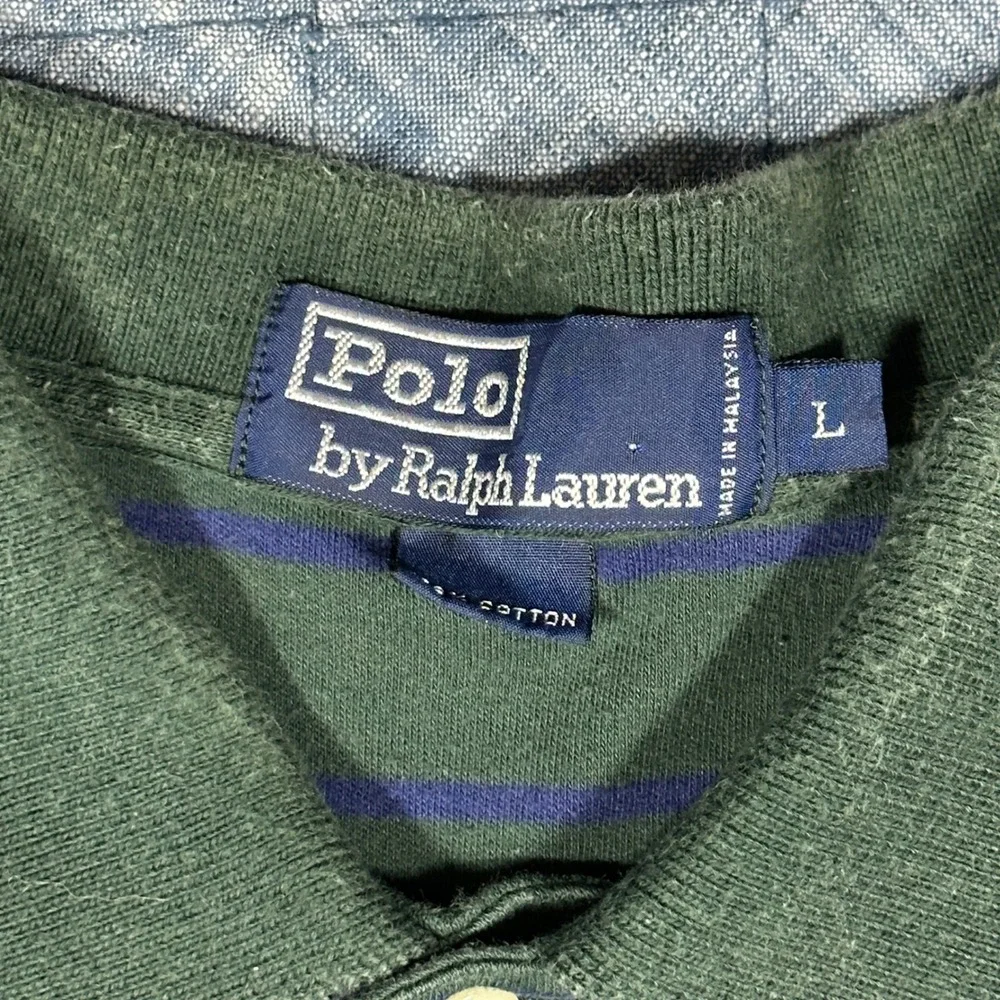 VTG Polo Ralph Lauren Mens Large Green Blue Pin Striped Short Sleeve Golf Shirt